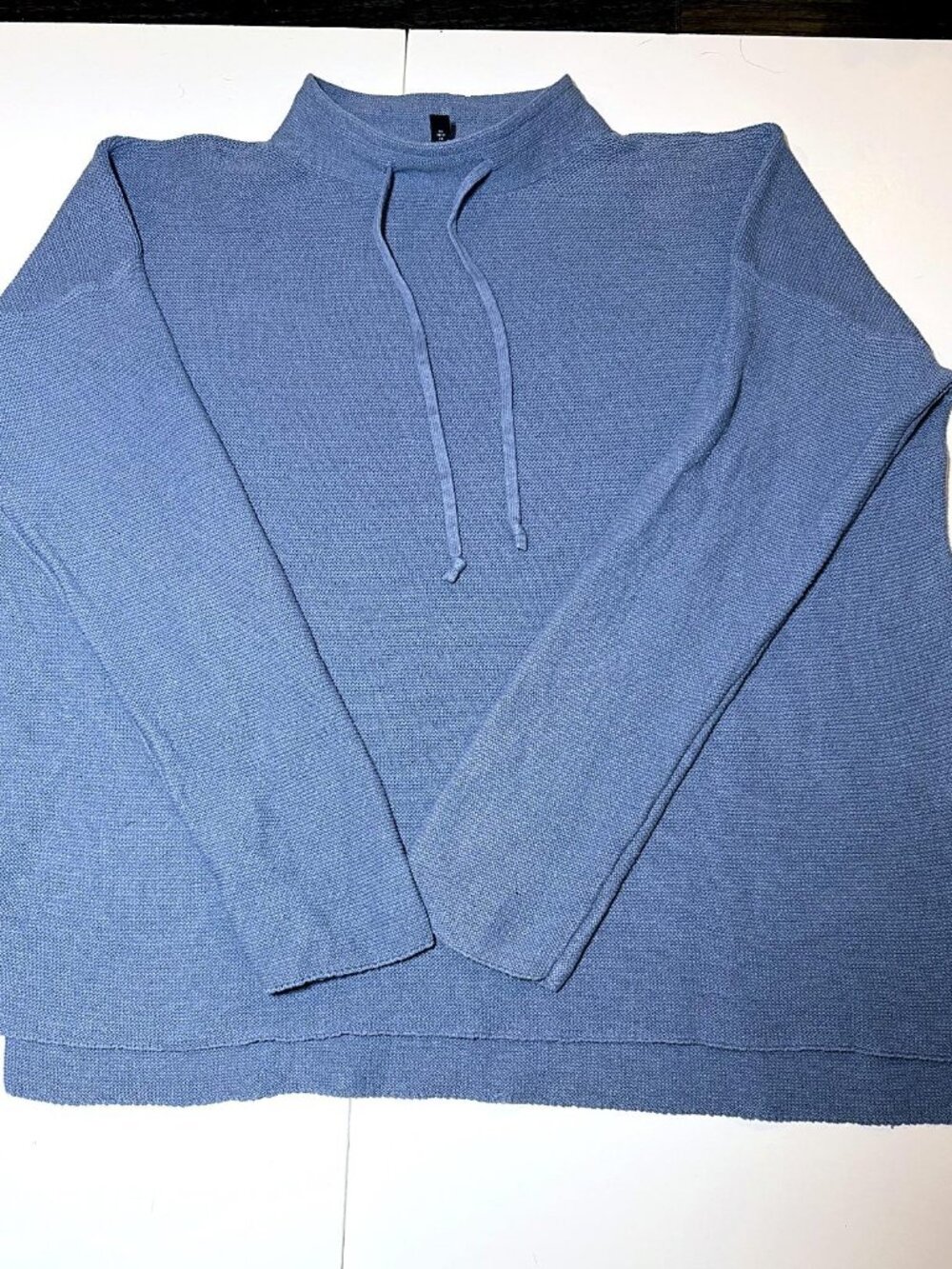 Eileen Fisher Sweater Womens M Blue Organic Cotton Hemp Drawstring Mock Neck